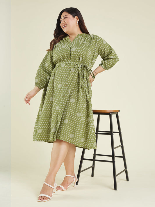 Janasya Dark Cotton Floral A-Line Dress | Swadesiicart