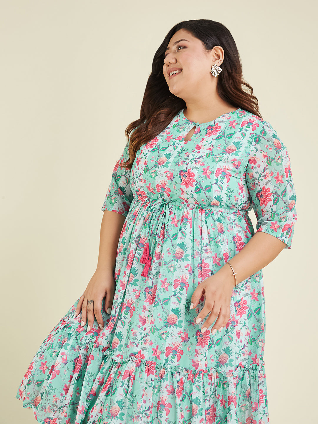 Janasya Light Georgette Floral Fit & Flare Dress | Swadesiicart
