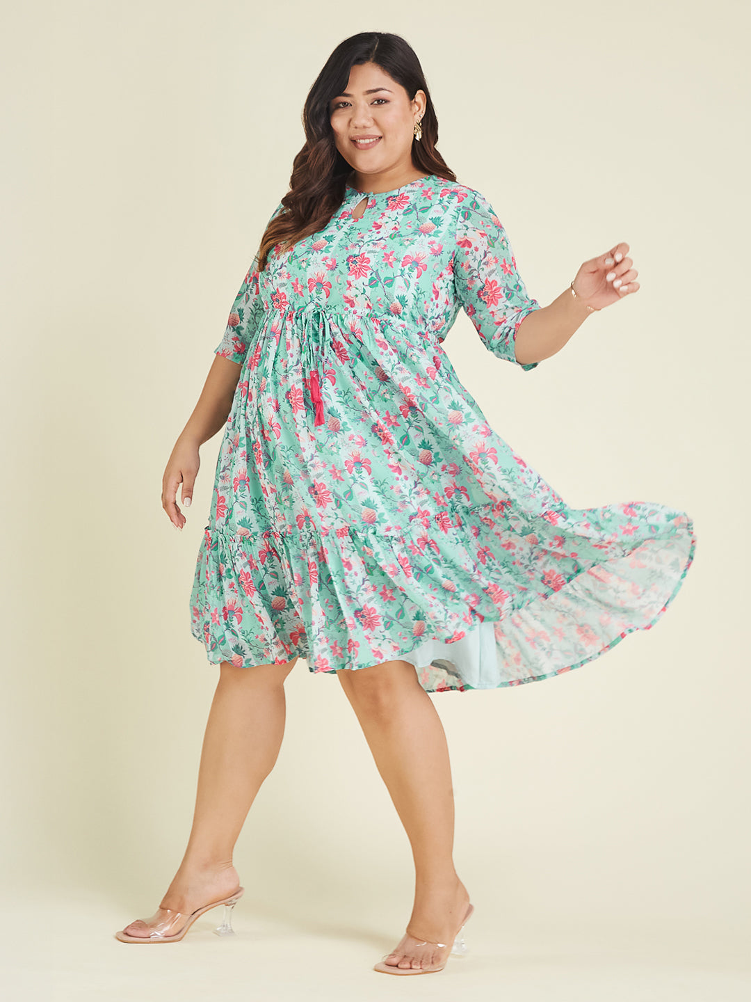 Janasya Light Georgette Floral Fit & Flare Dress | Swadesiicart
