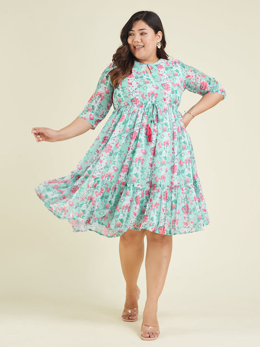 Janasya Light Georgette Floral Fit & Flare Dress | Swadesiicart