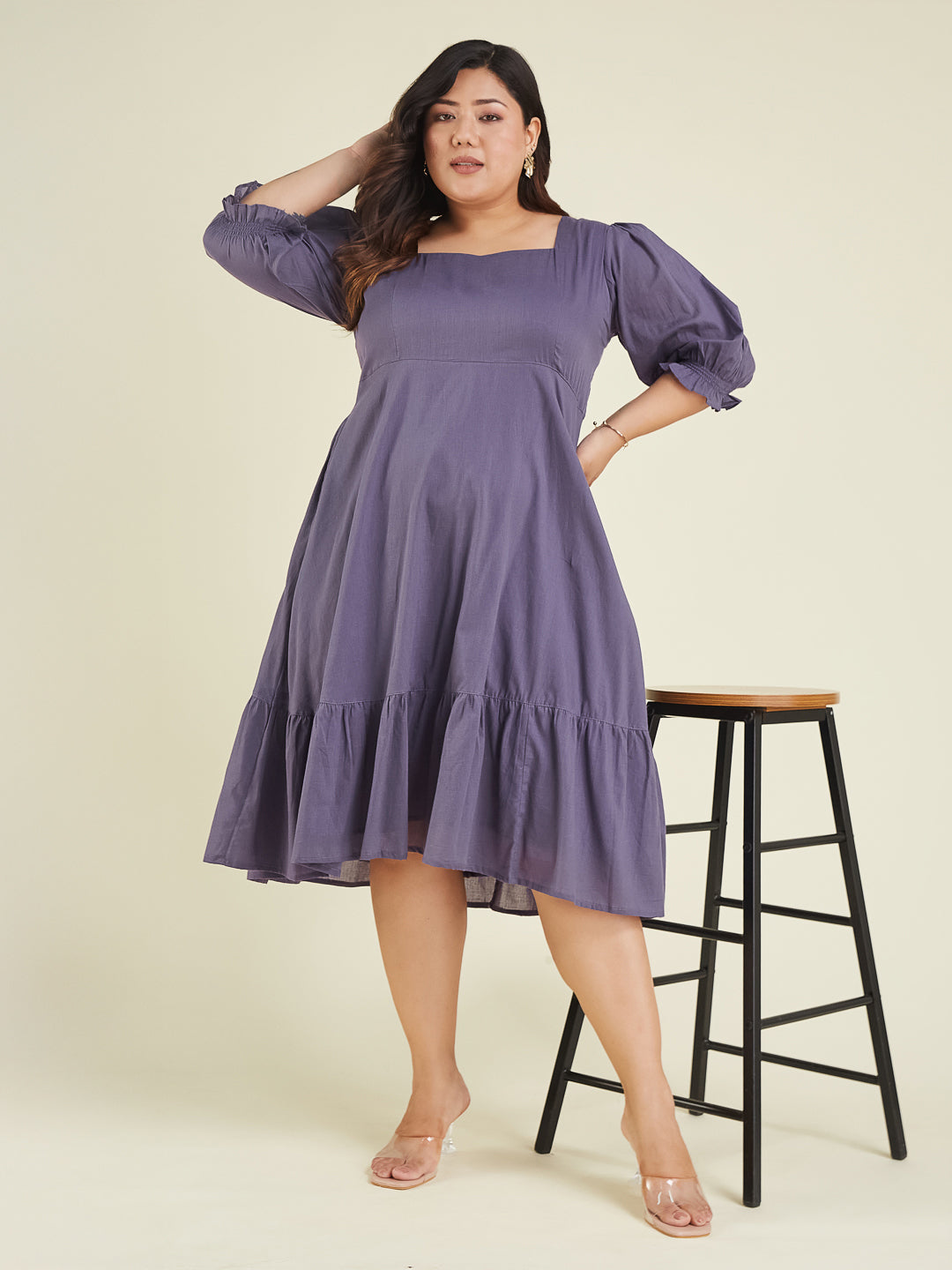 Janasya Light Cotton Solid A-Line Dress | Swadesiicart