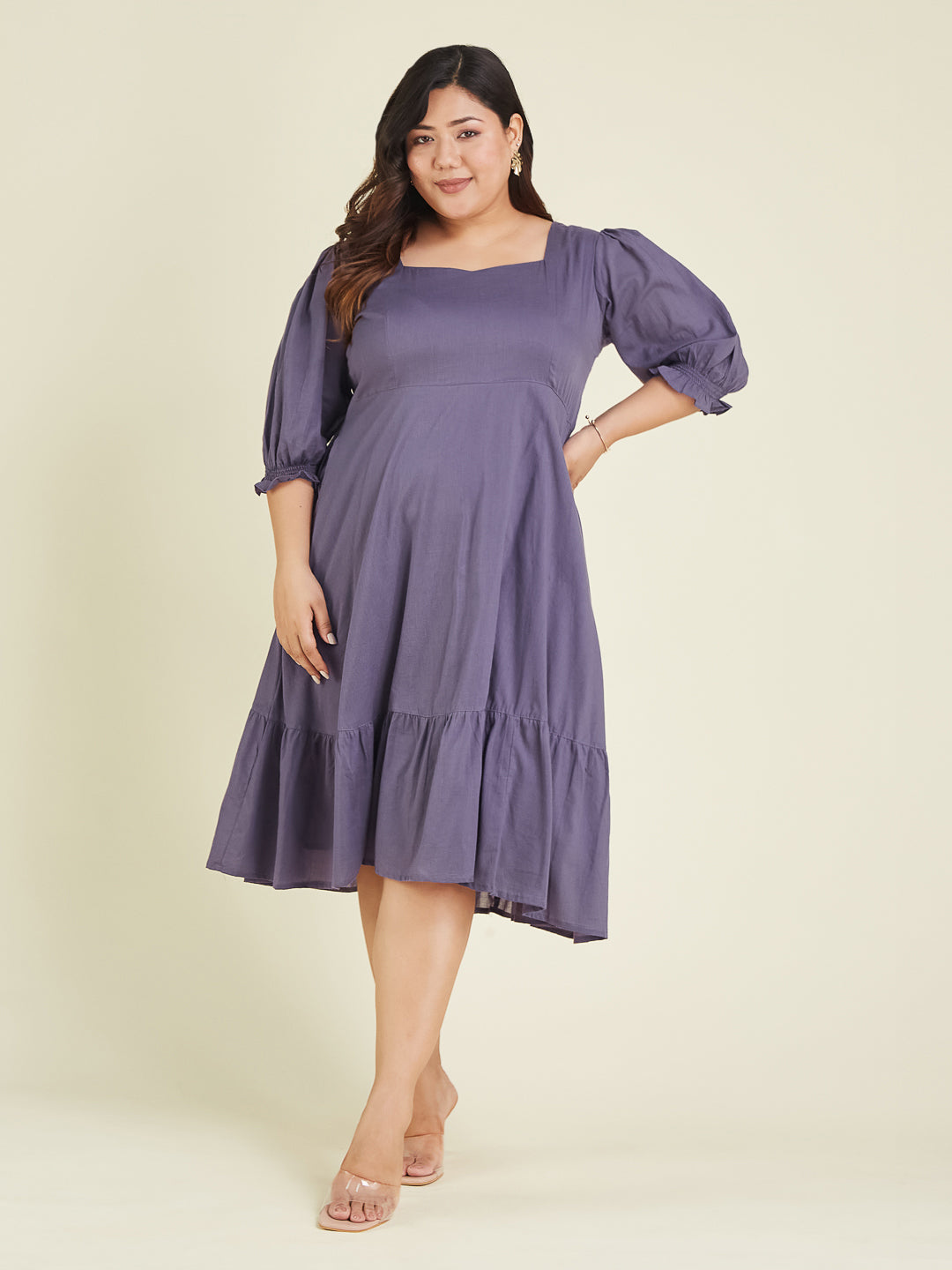 Janasya Light Cotton Solid A-Line Dress | Swadesiicart