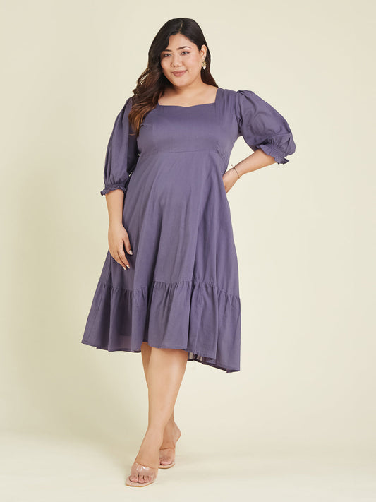 Janasya Light Cotton Solid A-Line Dress | Swadesiicart