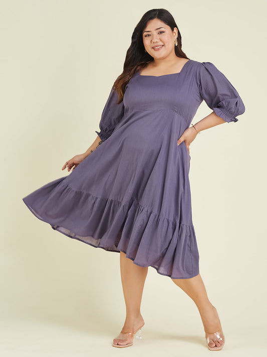Janasya Light Cotton Solid A-Line Dress | Swadesiicart