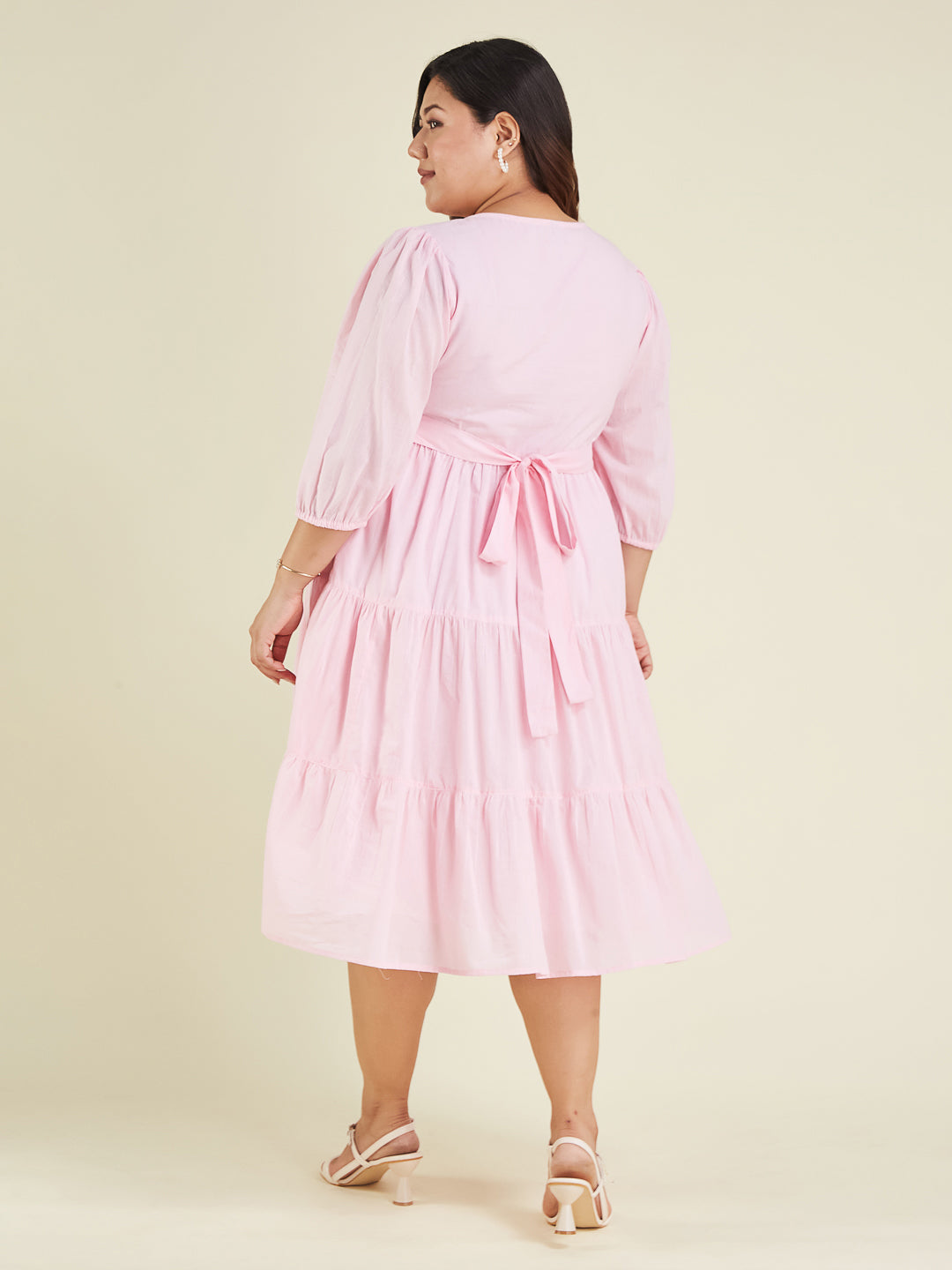 Janasya Cotton Solid Tiered Dress | Swadesiicart