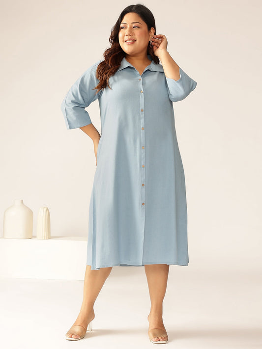 Janasya Light Cotton Solid A-Line Dress | Swadesiicart