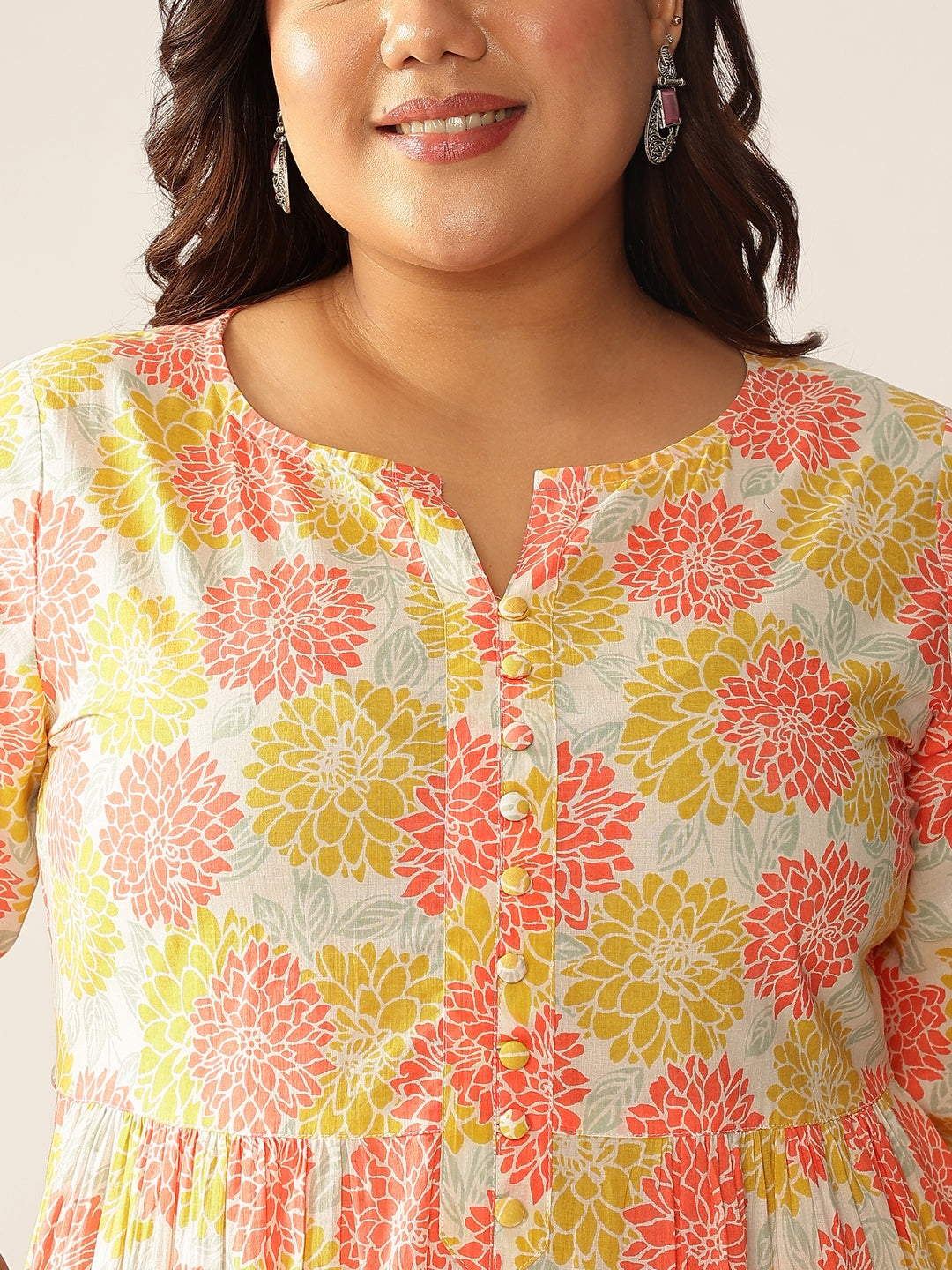 Janasya Light Cotton Floral A-Line Kurta Set | Swadesiicart