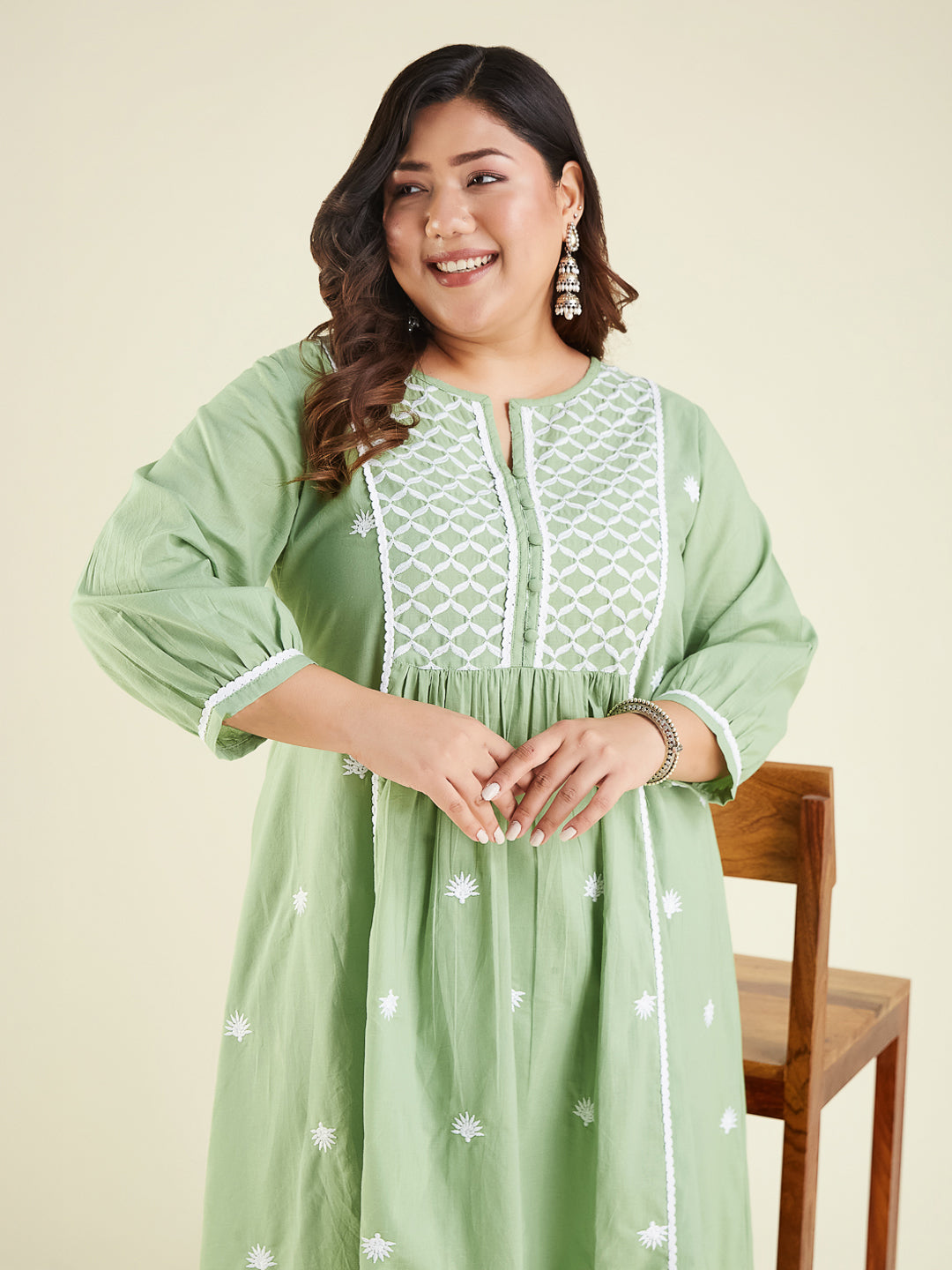 Janasya Light Cotton Embroidered A-Line Kurta Set | Swadesiicart