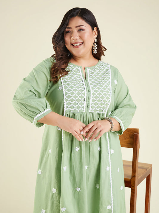 Janasya Light Cotton Embroidered A-Line Kurta Set | Swadesiicart