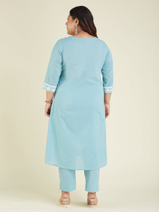 Janasya Light Cotton Embroidered A-Line Kurta Set | Swadesiicart