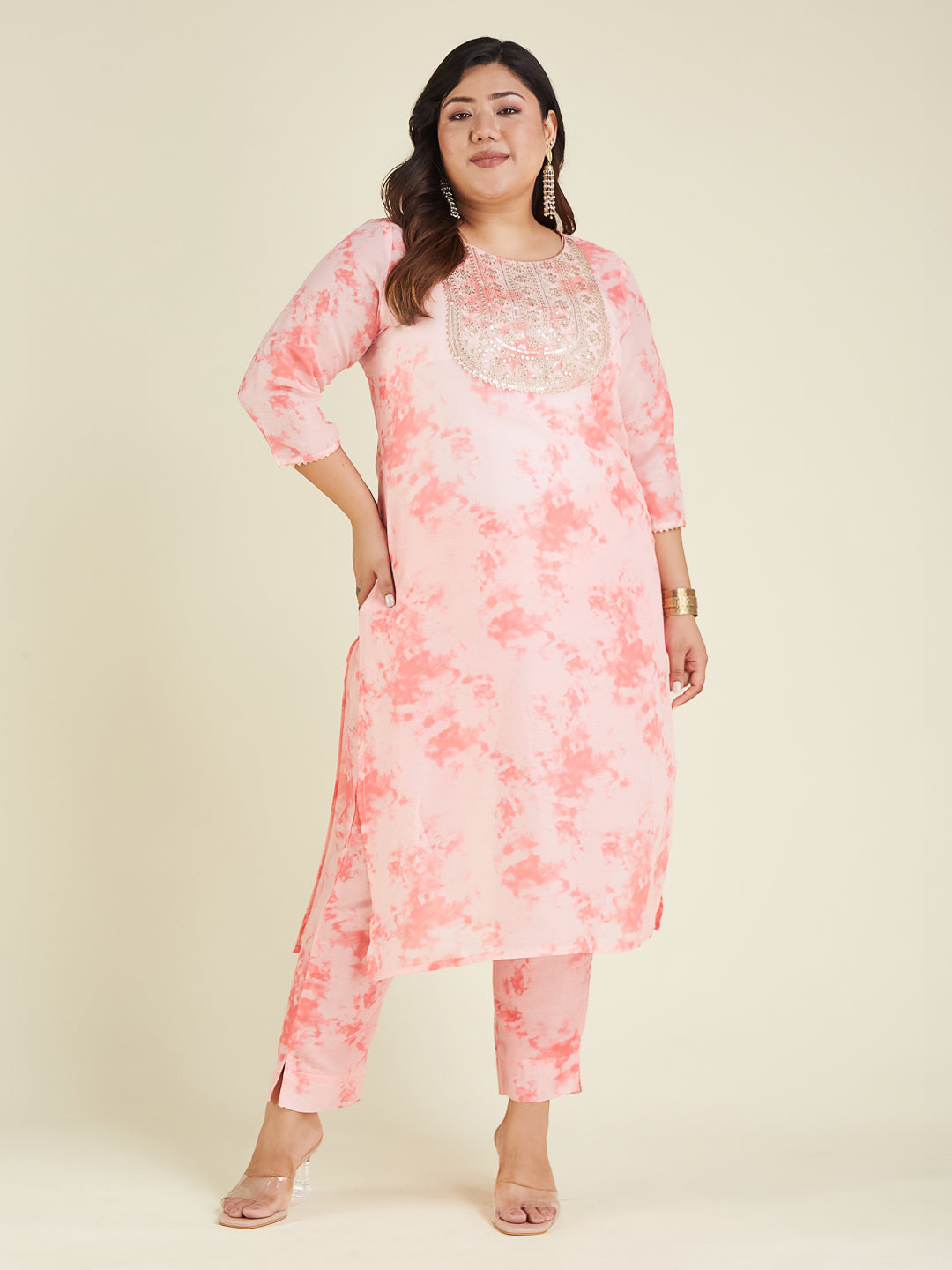 Janasya Light Silk Blend Tie & dye Straight Kurta Set | Swadesiicart