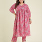 Janasya Bright Cotton Floral A-Line Kurta Set | Swadesiicart