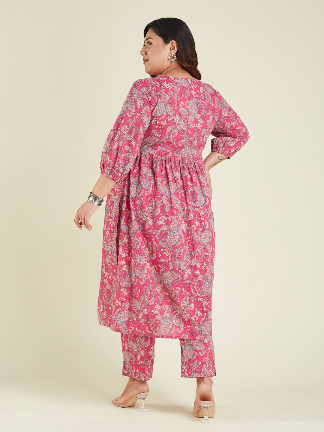 Janasya Bright Cotton Floral A-Line Kurta Set | Swadesiicart