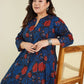 Janasya Dark Cotton Floral A-Line Kurta Set | Swadesiicart