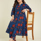 Janasya Dark Cotton Floral A-Line Kurta Set | Swadesiicart