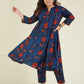 Janasya Dark Cotton Floral A-Line Kurta Set | Swadesiicart