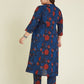 Janasya Dark Cotton Floral A-Line Kurta Set | Swadesiicart