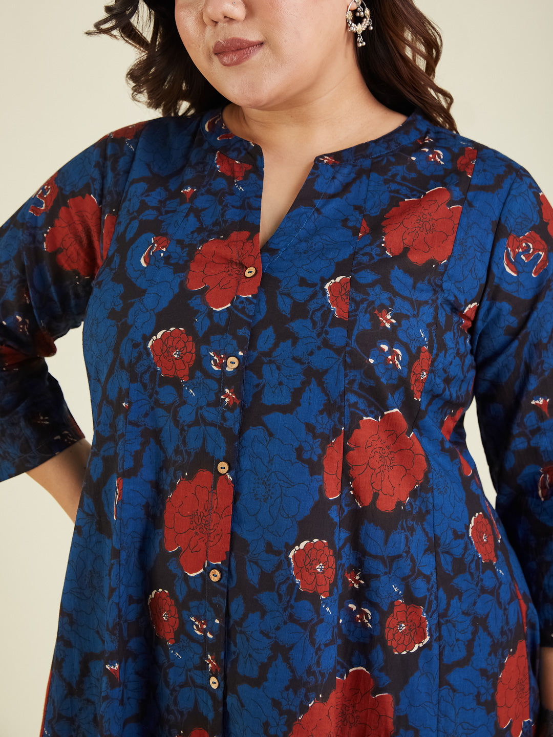 Janasya Dark Cotton Floral A-Line Kurta Set | Swadesiicart