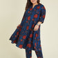 Janasya Dark Cotton Floral A-Line Kurta Set | Swadesiicart