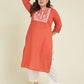 Janasya Dark Cotton Embroidered Straight Kurta | Swadesiicart