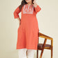 Janasya Dark Cotton Embroidered Straight Kurta | Swadesiicart