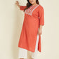 Janasya Dark Cotton Embroidered Straight Kurta | Swadesiicart