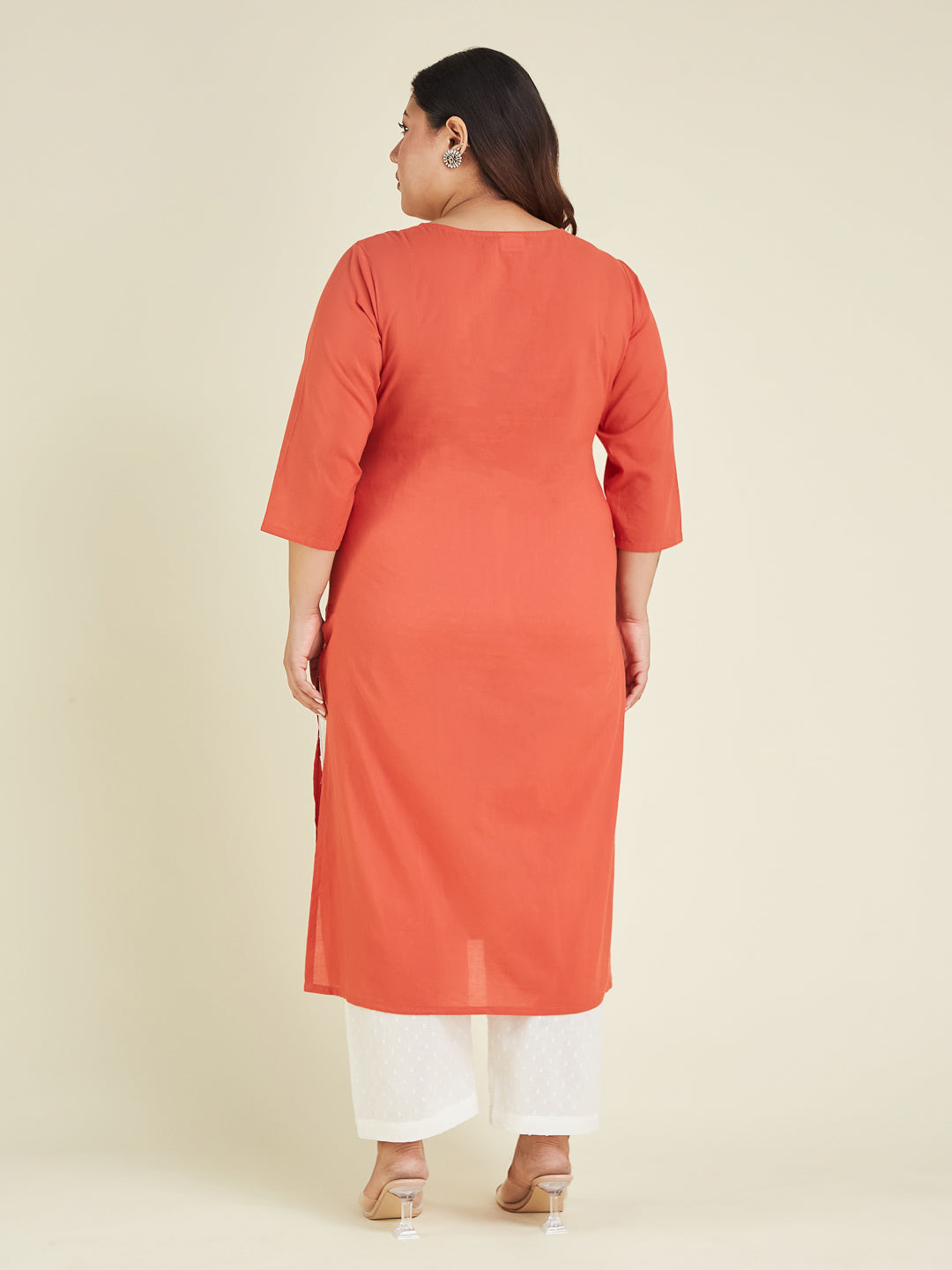 Janasya Dark Cotton Embroidered Straight Kurta | Swadesiicart