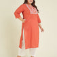Janasya Dark Cotton Embroidered Straight Kurta | Swadesiicart