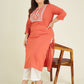 Janasya Dark Cotton Embroidered Straight Kurta | Swadesiicart