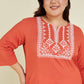 Janasya Dark Cotton Embroidered Straight Kurta | Swadesiicart