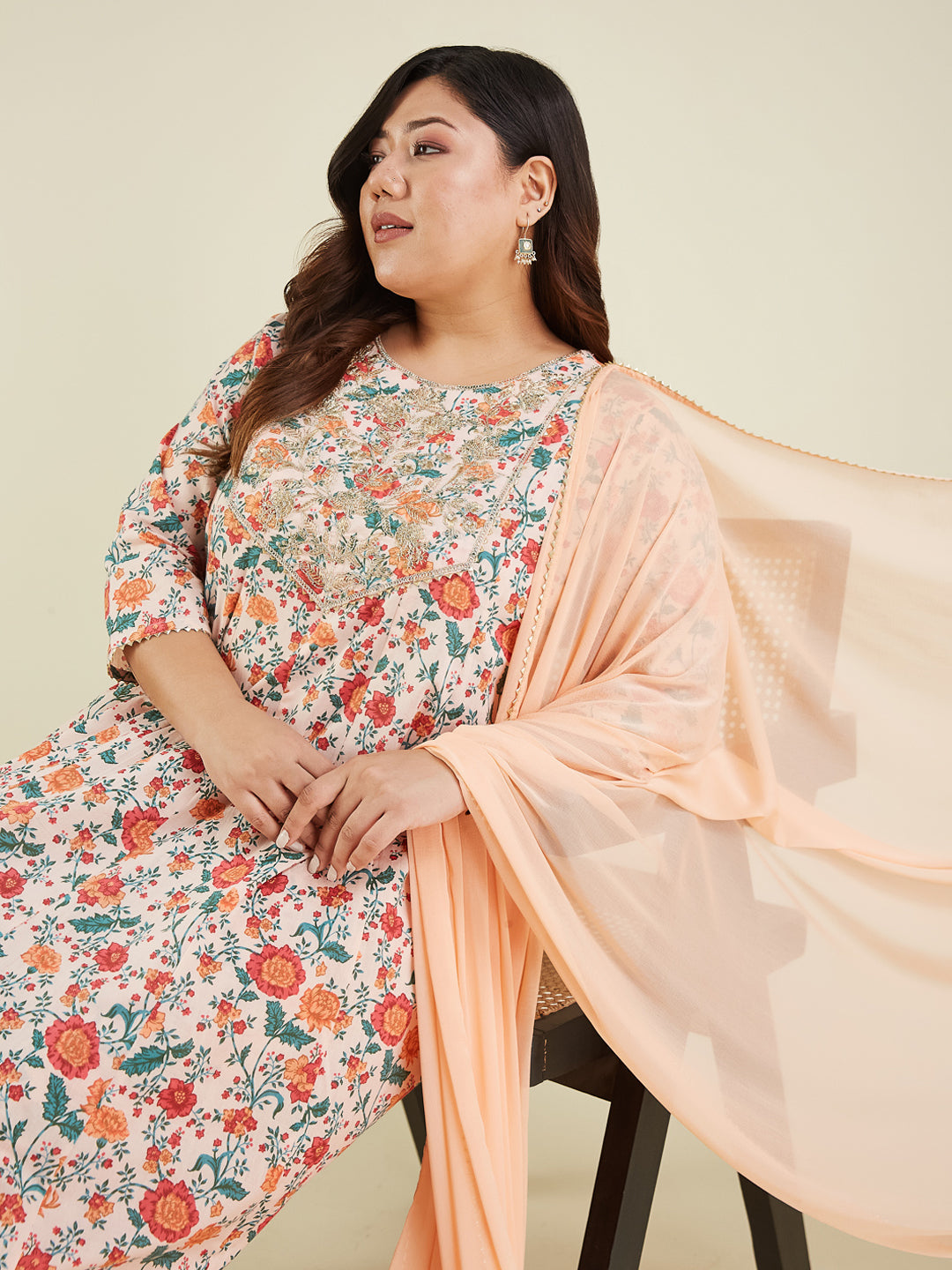 Janasya Light Cotton Floral Anarkali Kurta Set | Swadesiicart
