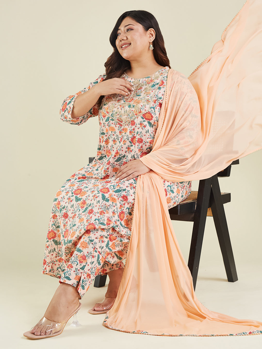 Janasya Light Cotton Floral Anarkali Kurta Set | Swadesiicart