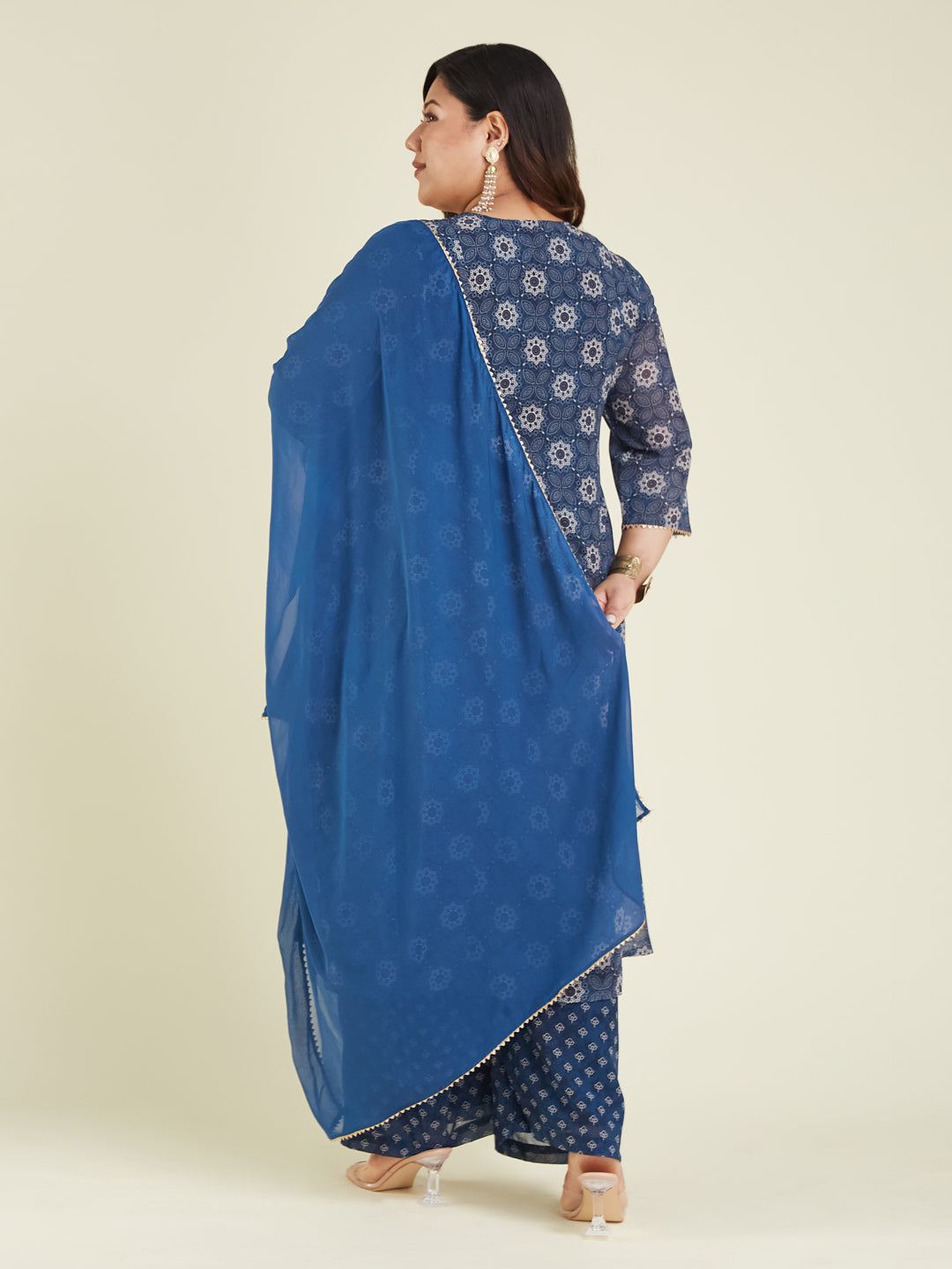 Janasya Dark Georgette Ajrakh Anarkali Kurta Set | Swadesiicart