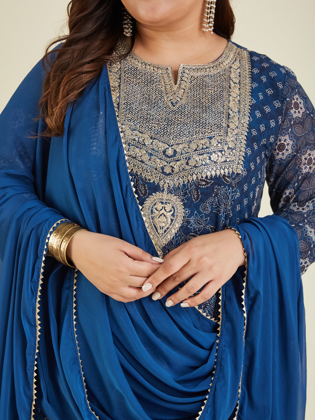 Janasya Dark Georgette Ajrakh Anarkali Kurta Set | Swadesiicart
