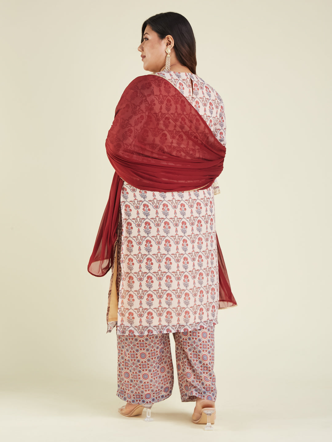 Janasya Light Georgette Yoke Embroidery A-Line Kurta Set | Swadesiicart