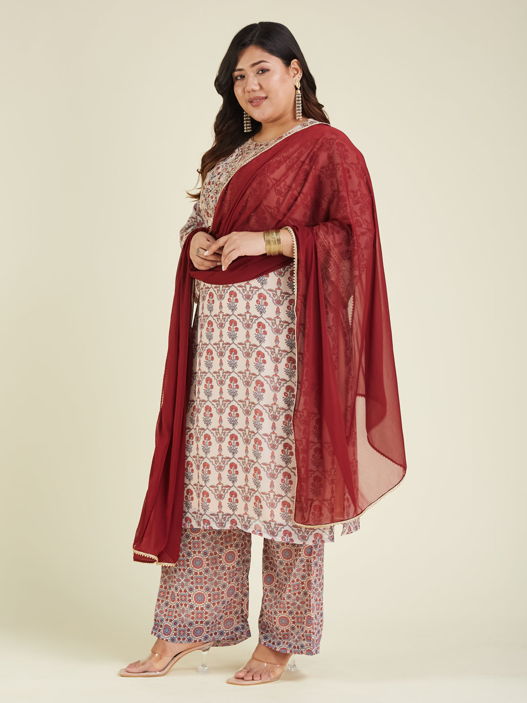 Janasya Light Georgette Yoke Embroidery A-Line Kurta Set | Swadesiicart