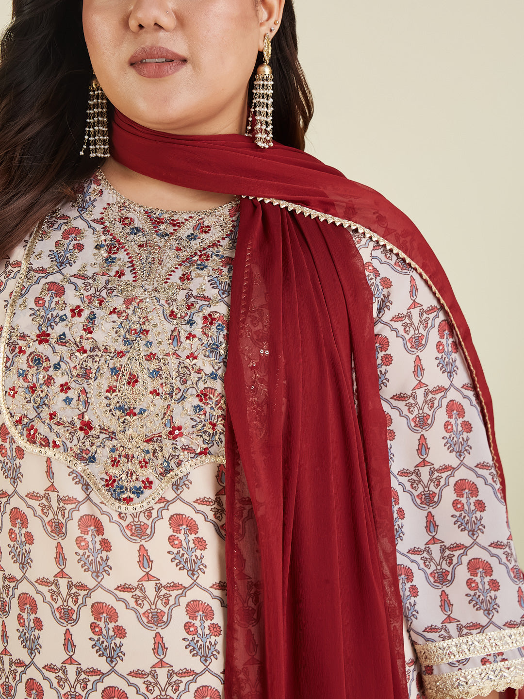 Janasya Light Georgette Yoke Embroidery A-Line Kurta Set | Swadesiicart