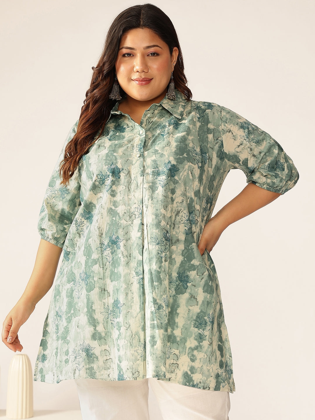 Janasya Dark Cotton Tie & dye Straight Tunic | Swadesiicart
