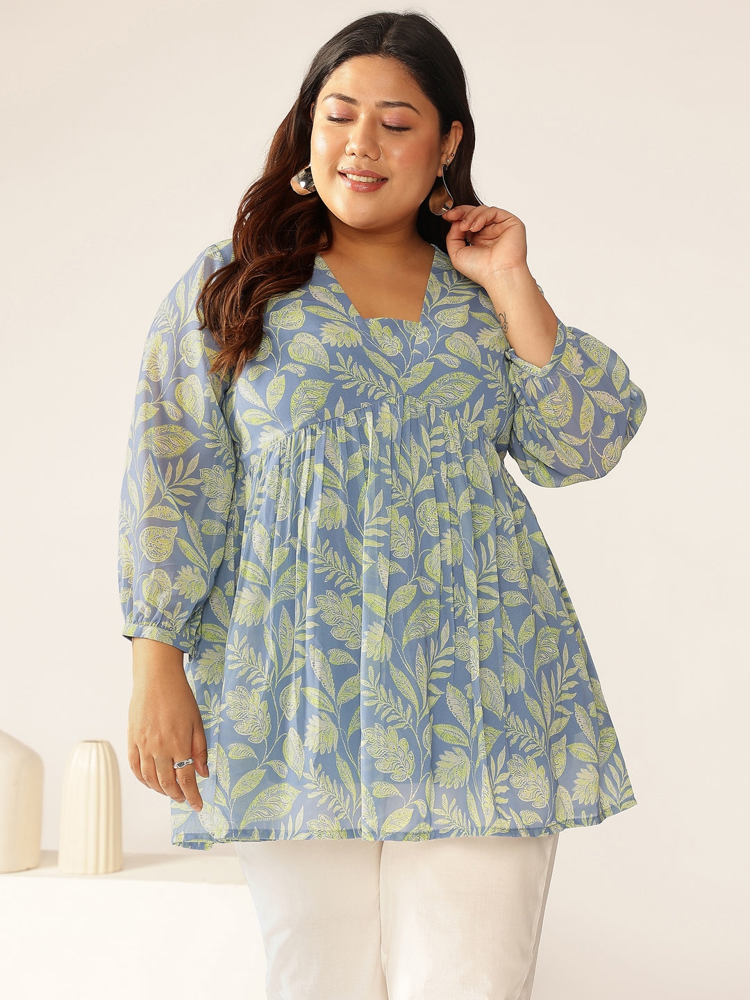 Janasya Bright Georgette Tropical A-Line Tunic | Swadesiicart