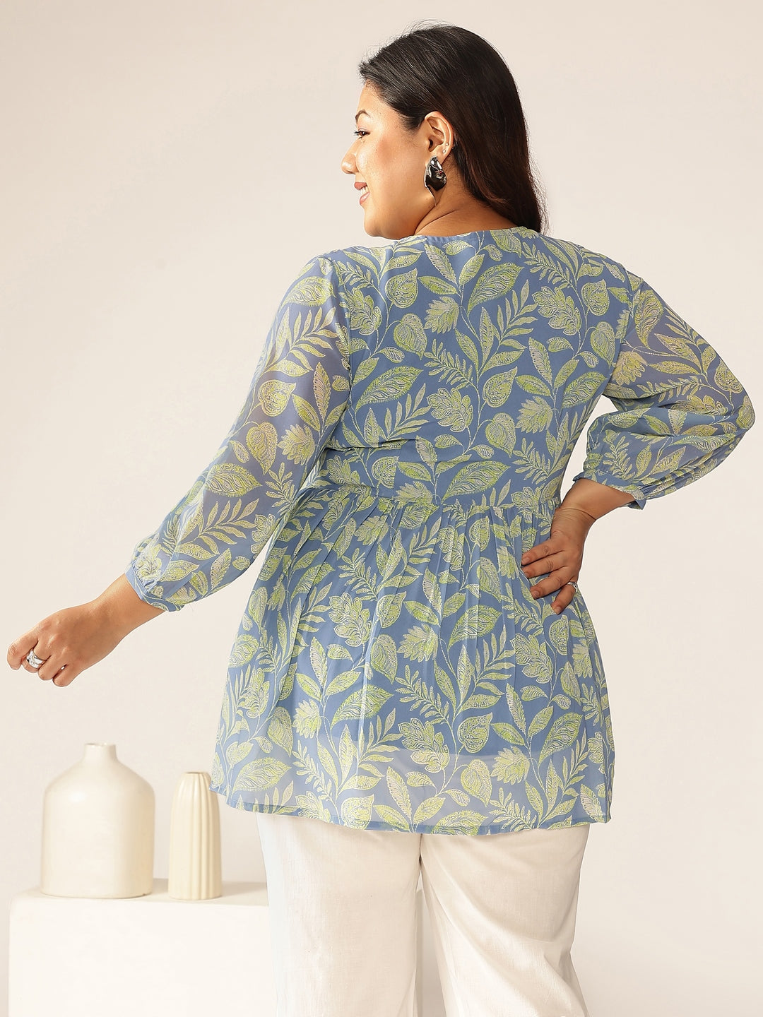 Janasya Bright Georgette Tropical A-Line Tunic | Swadesiicart