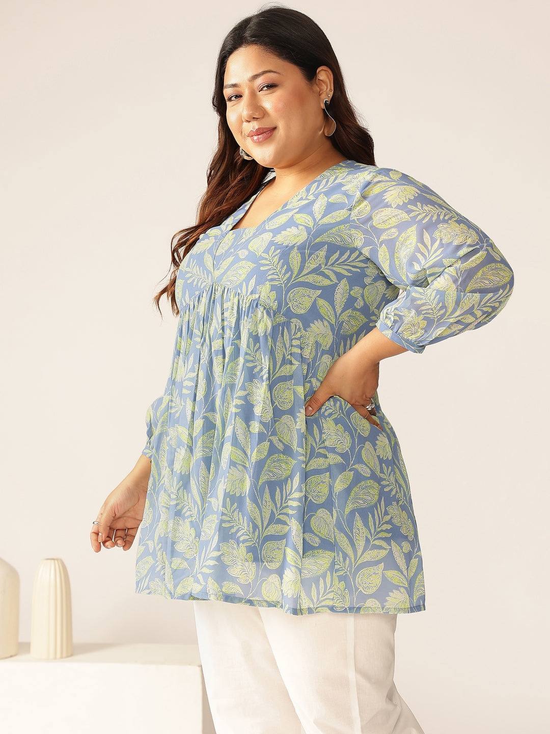 Janasya Bright Georgette Tropical A-Line Tunic | Swadesiicart