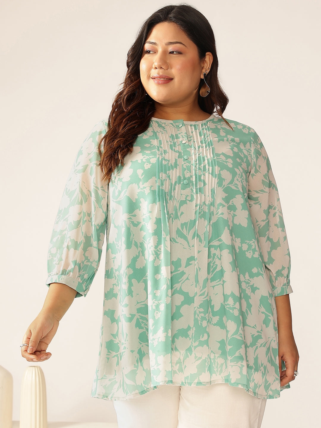 Janasya Light Georgette Floral A-Line Tunic | Swadesiicart
