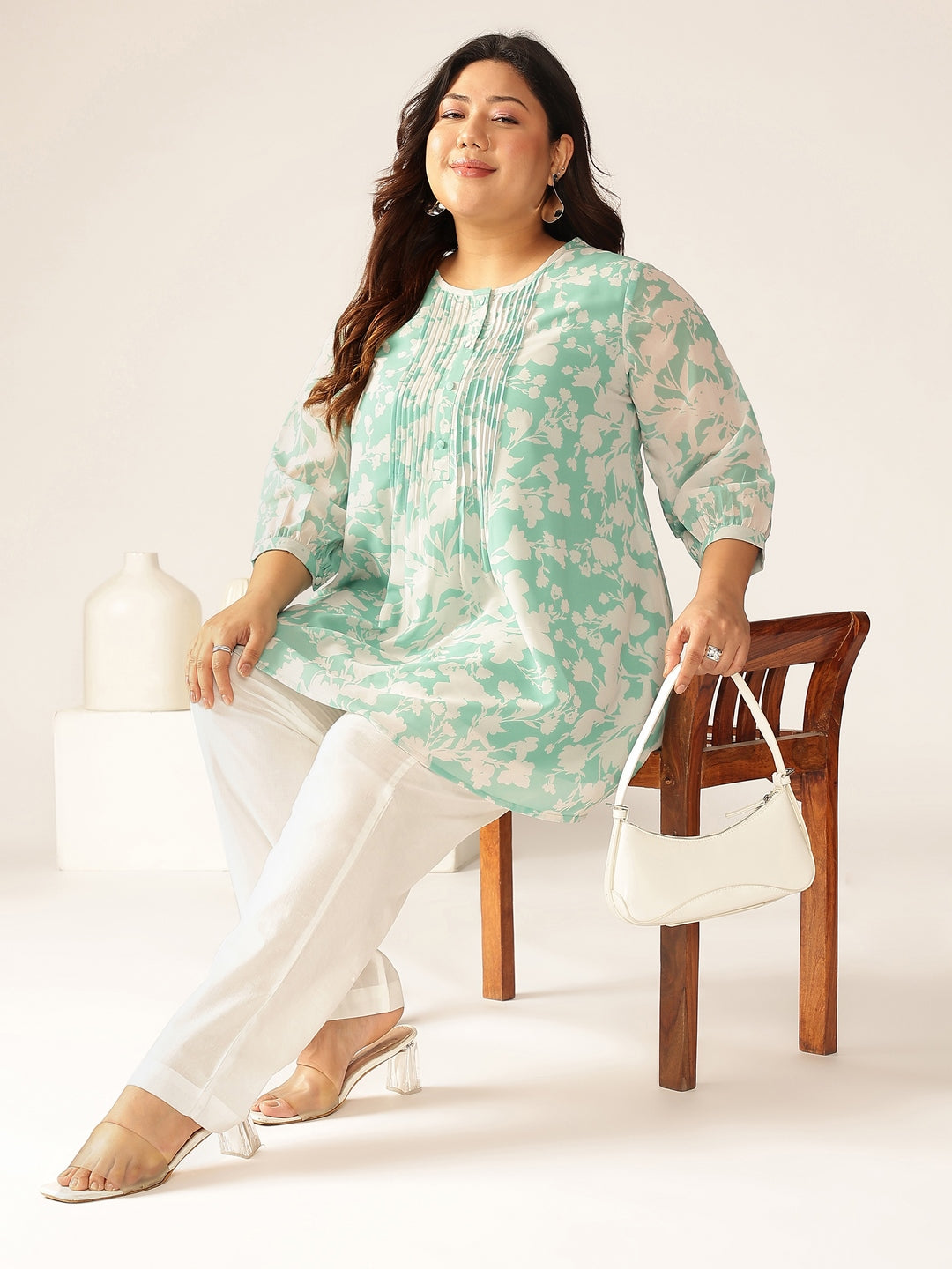 Janasya Light Georgette Floral A-Line Tunic | Swadesiicart