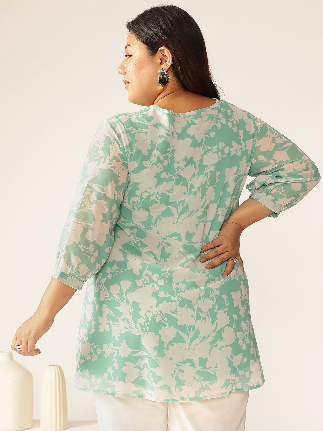 Janasya Light Georgette Floral A-Line Tunic | Swadesiicart