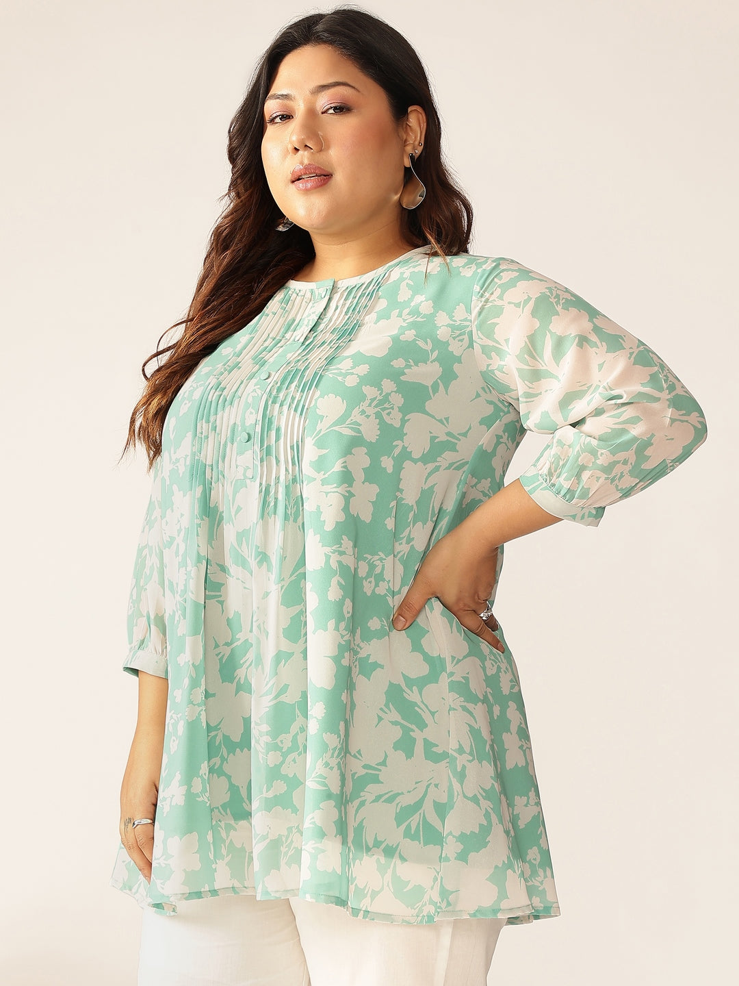 Janasya Light Georgette Floral A-Line Tunic | Swadesiicart