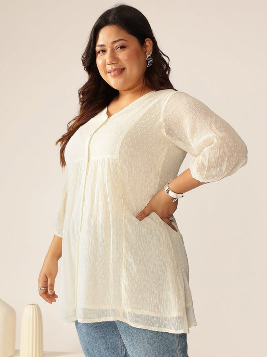 Janasya Light Dobby Chiffon Self Design A-Line Tunic | Swadesiicart