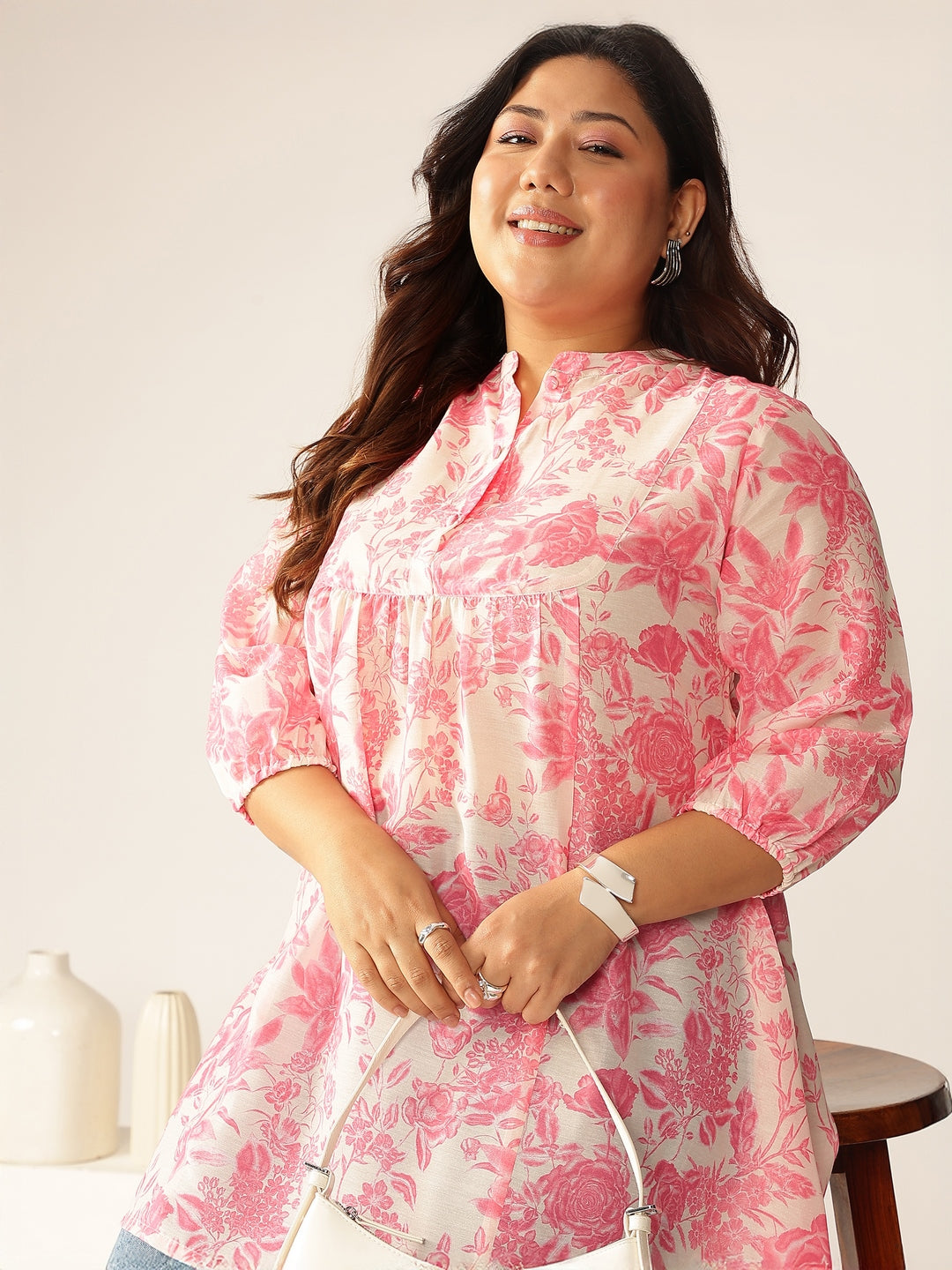 Janasya Light Silk Blend Floral A-Line Tunic | Swadesiicart