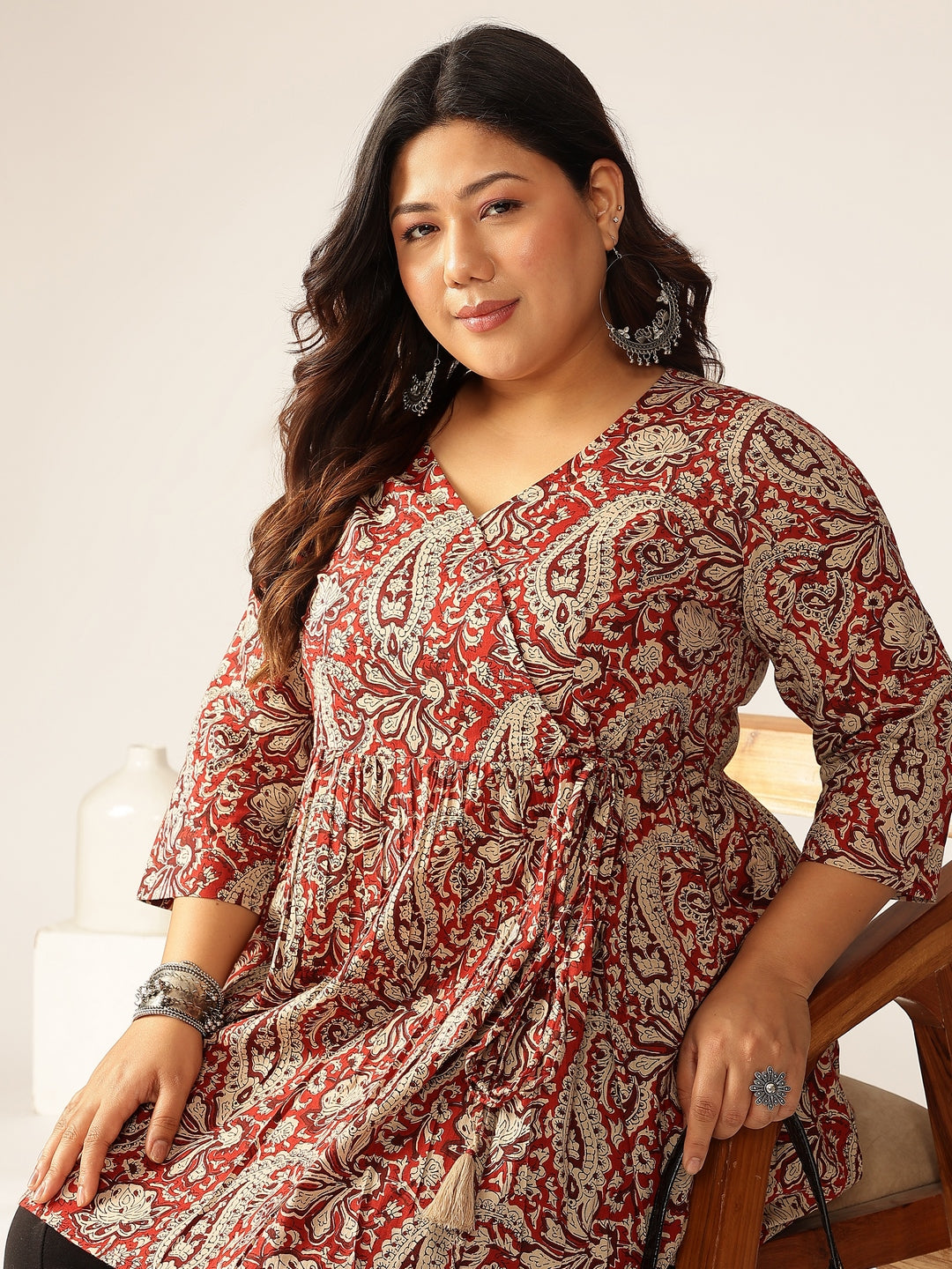 Janasya Dark Cotton Paisley Peplum Tunic | Swadesiicart