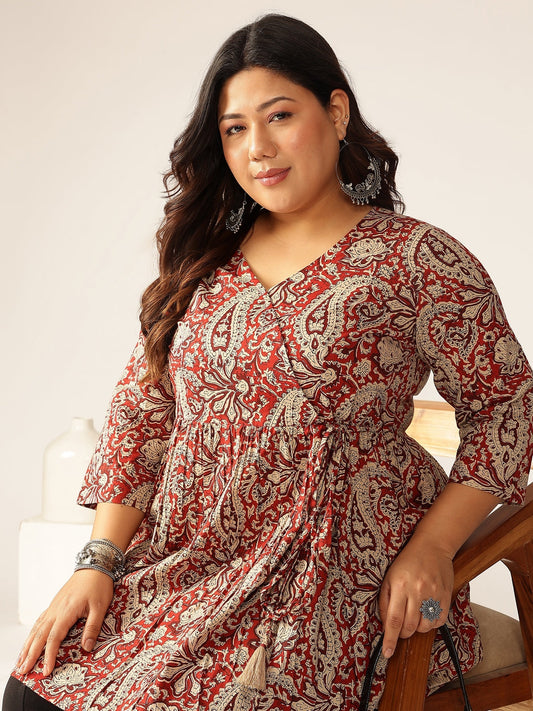 Janasya Dark Cotton Paisley Peplum Tunic | Swadesiicart