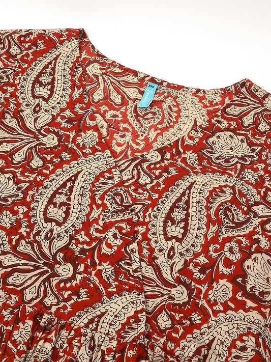 Janasya Dark Cotton Paisley Peplum Tunic | Swadesiicart